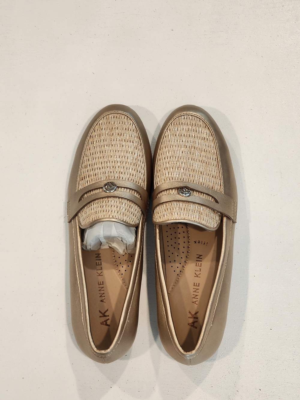 Anne Klein Metallic Gold Woven Penny Loafers